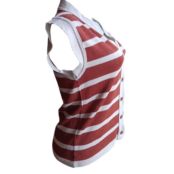 Medium True Vintage Sleeveless Striped Button-Up Sweater Vest Top 1970's Boho - Picture 4 of 6